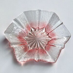 Vintage Textured Clear Red Ombré Hexagram Beveled Starburst Center Decor Dish